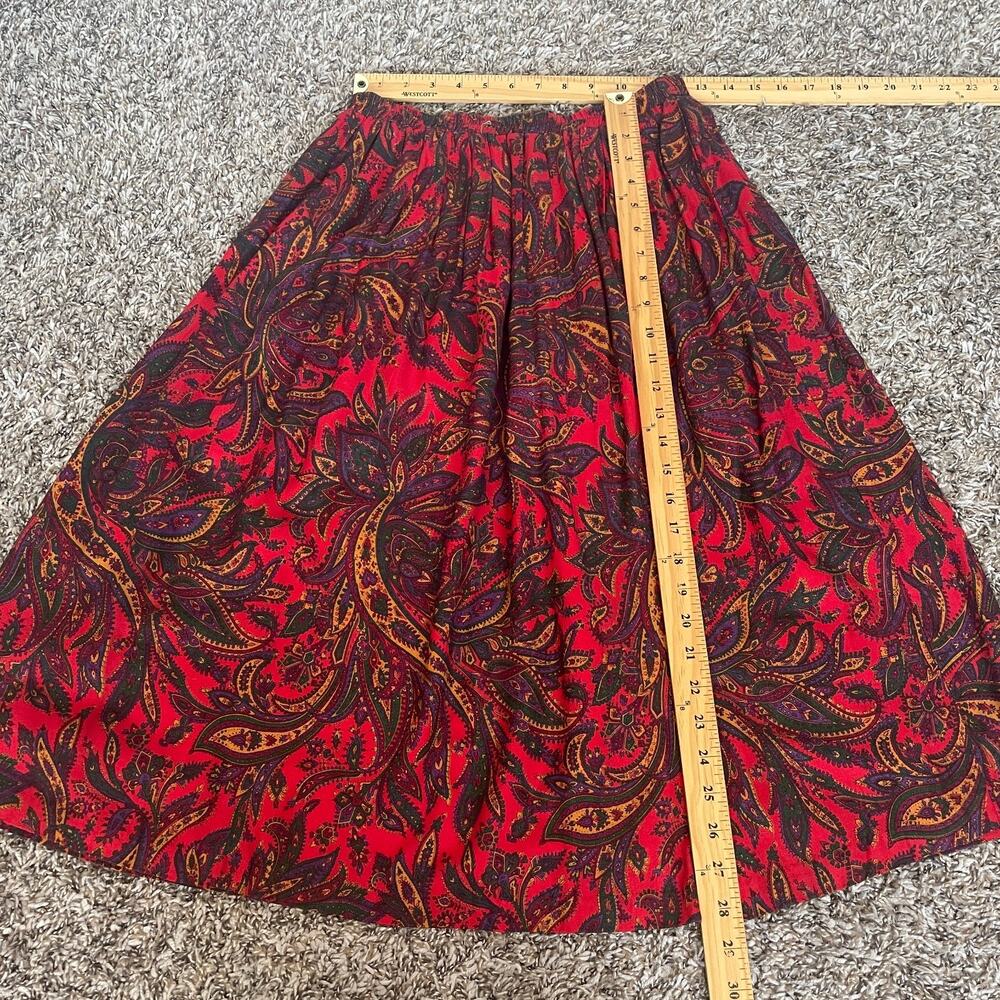 Vintage Midi Skirt Size 10 Red Paisley Pleated A Line Retro Preppy Academia 90s - Picture 11 of 12